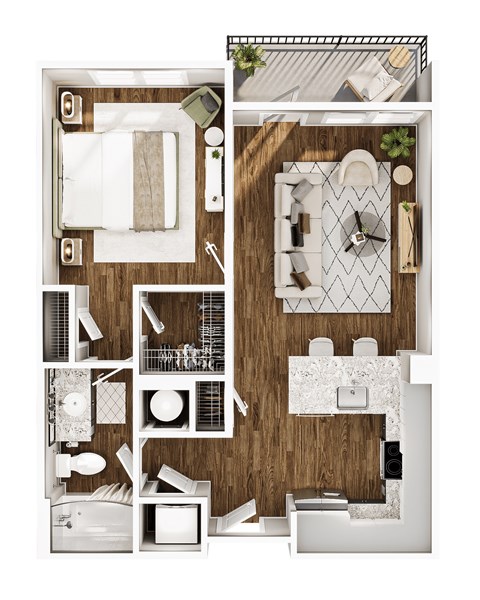 Floor plan for 1 bed, 1 bath, 690 sqft